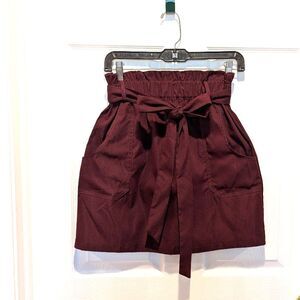 Kancy Kole Size Small Burgundy Paper Bag Waist Mini Skirt with belt Boho